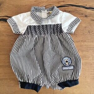 Hullabaloo Black White Striped One Piece Short Set 0-3 months